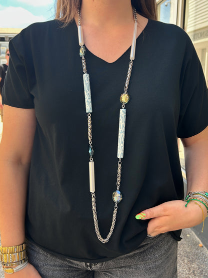 Collier sautoir argent et bleu Francine Bramli Paris collier long femme