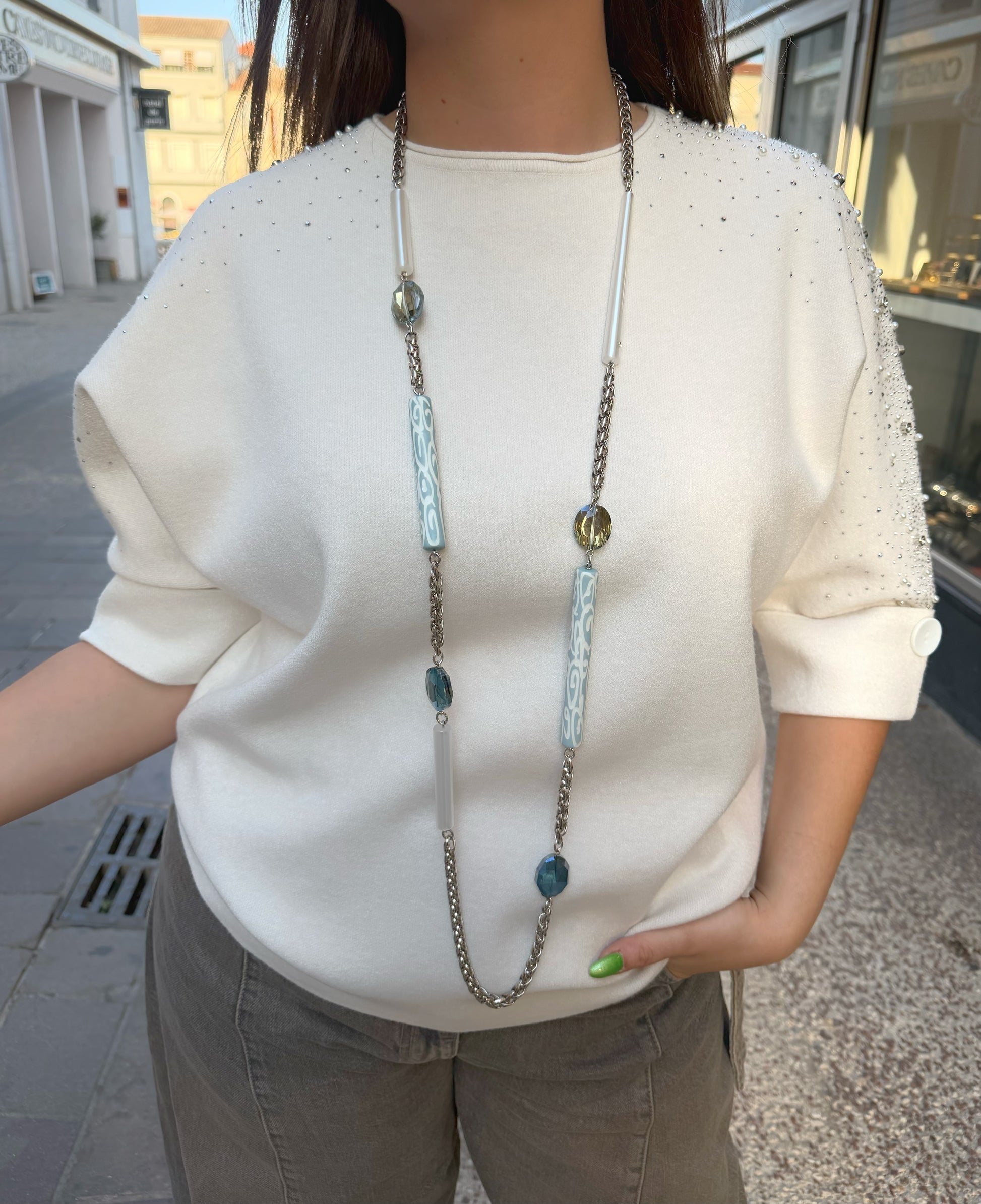 Collier sautoir argent et bleu Francine Bramli Paris collier long femme