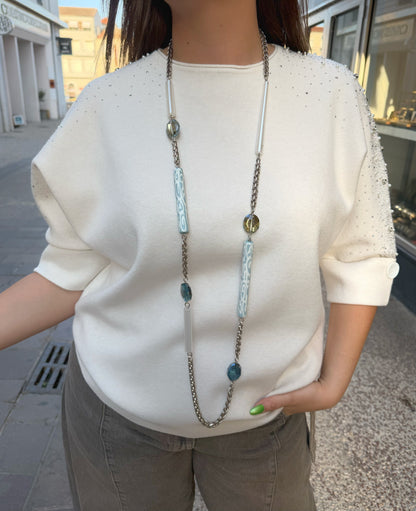 Collier sautoir argent et bleu Francine Bramli Paris collier long femme