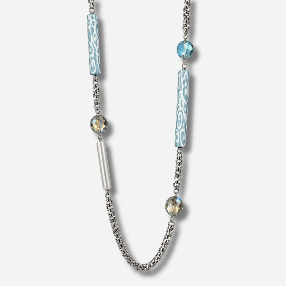 Collier sautoir argent et bleu Francine Bramli Paris collier long femme