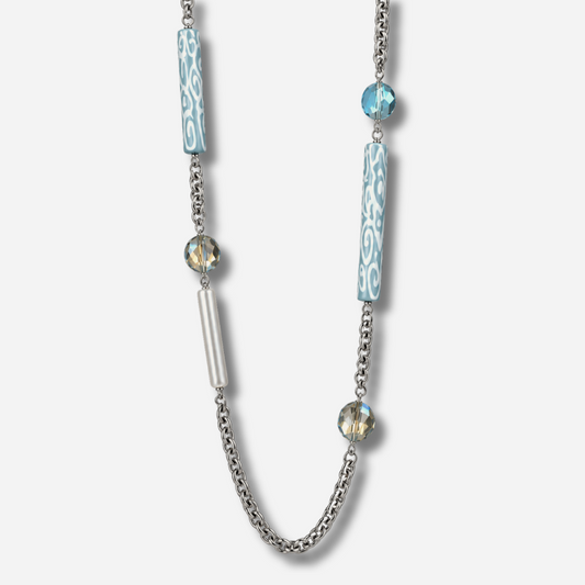 Collier sautoir argent et bleu Francine Bramli Paris collier long femme