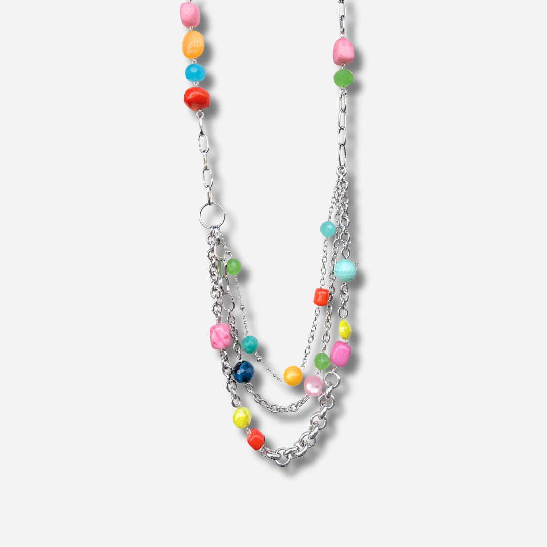 Collier sautoir multicolore argent Francine Bramli Paris collier long femme