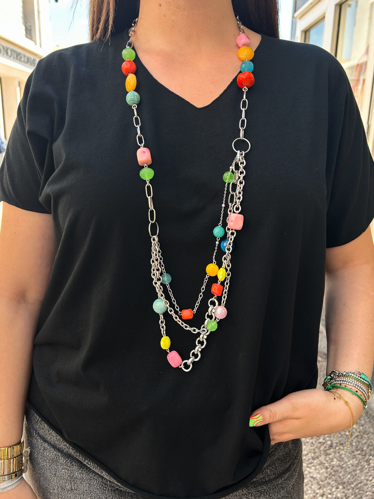 Collier sautoir multicolore argent Francine Bramli Paris collier long femme