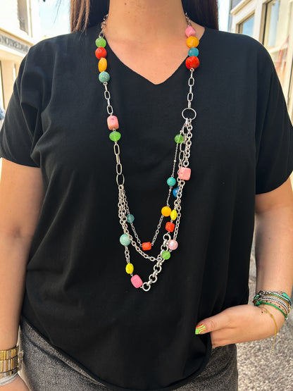 Collier sautoir multicolore argent Francine Bramli Paris collier long femme