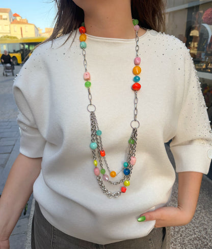 Collier sautoir multicolore argent Francine Bramli Paris collier long femme