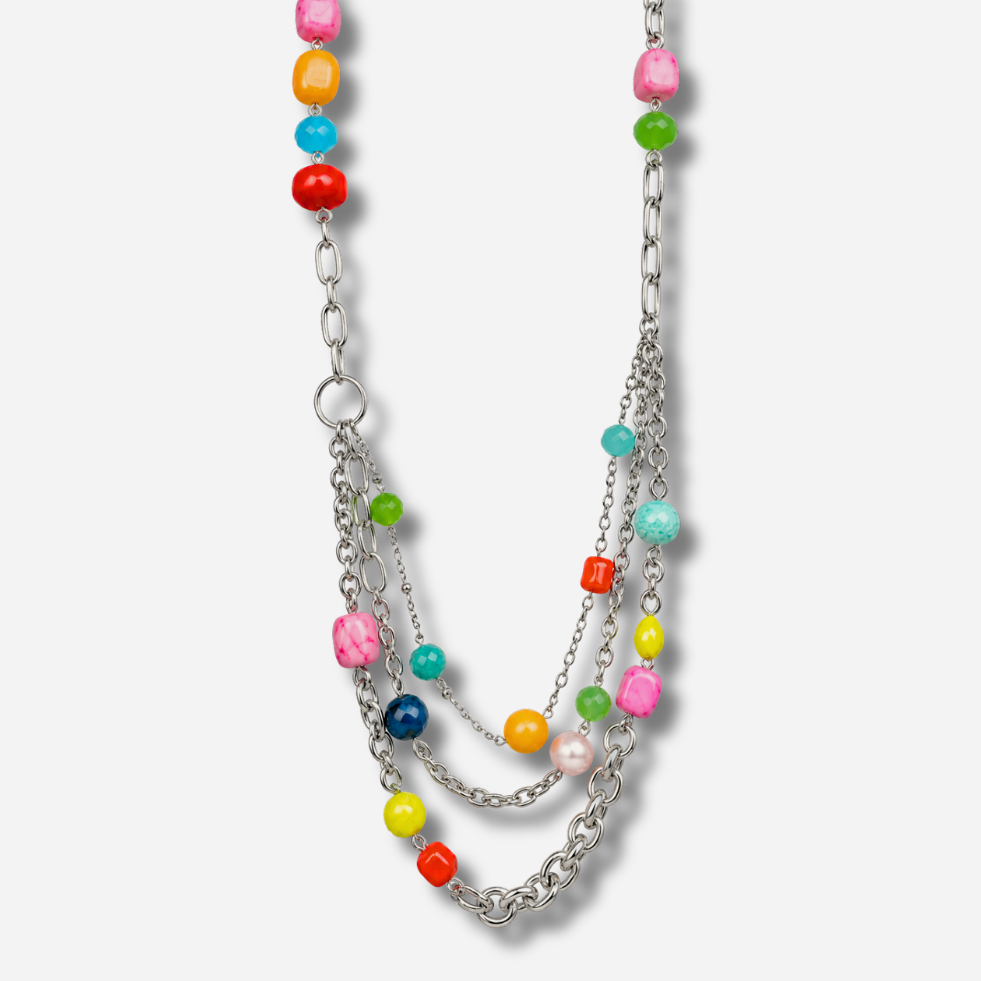 Collier sautoir multicolore argent Francine Bramli Paris collier long femme