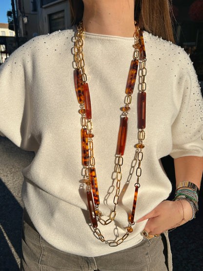 Collier sautoir double écaille Tokyo Francine Bramli Paris collier long femme