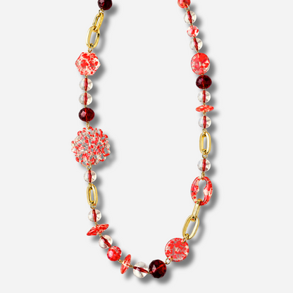 Collier sautoir Gold et Rouge Francine Bramli Paris avec maillons dorés et perles rouges