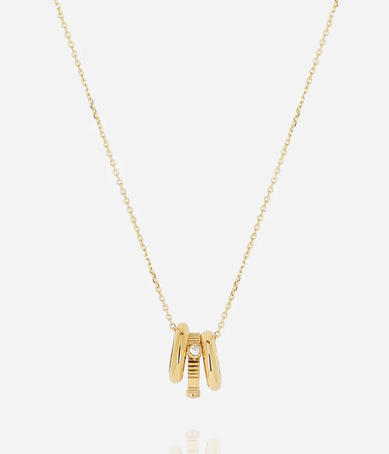 Collier Slalom ZAG acier doré pendentif anneaux zirconium bijou femme moderne Divinity Sète
