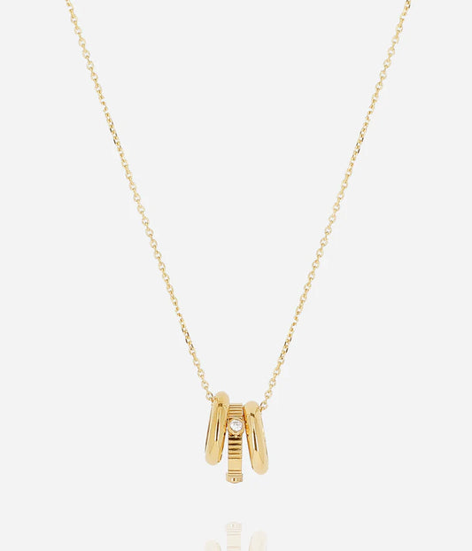 Collier Slalom ZAG acier doré pendentif anneaux zirconium bijou femme moderne Divinity Sète