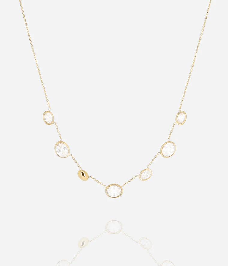 Collier Solyne Zag doré pierres rondes serties