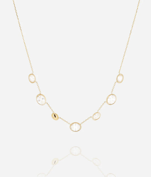 Collier Solyne Zag doré pierres rondes serties