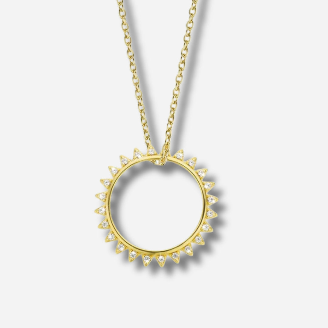 Collier Sunset Mya Bay doré pendentif soleil serti de cristaux