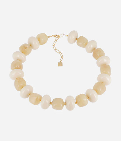 Collier Tonnara ZAG acier doré perles ivoire chunky bijou femme tendance Divinity Sète