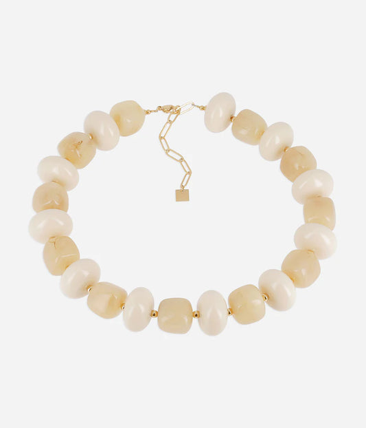 Collier Tonnara ZAG acier doré perles ivoire chunky bijou femme tendance Divinity Sète