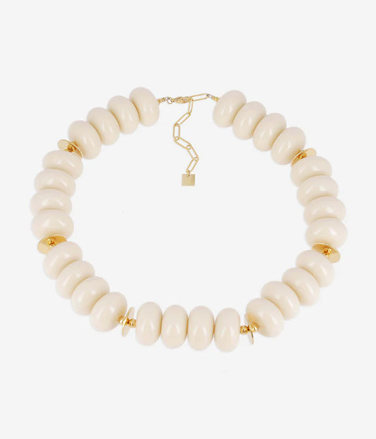 Collier Turia Zag en perles écru effet résine avec détails dorés