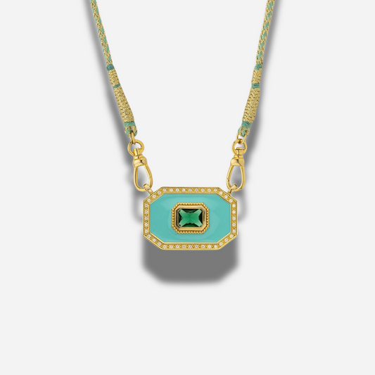 Collier Turquoise Yucatán Mya Bay avec pendentif turquoise et pierre verte