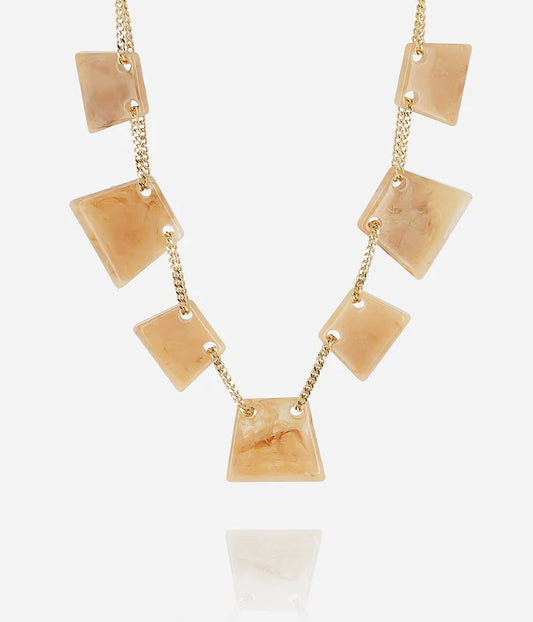 Collier Tuscania ZAG acier doré résine beige marbrée bijou femme tendance Divinity Sète