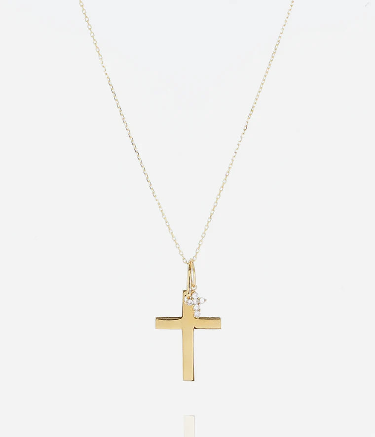 Collier Visning Zag doré pendentif croix zirconiums