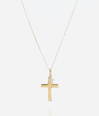 Collier Visning Zag doré pendentif croix zirconiums