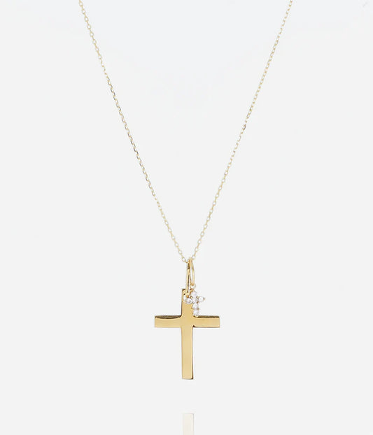 Collier Visning Zag doré pendentif croix zirconiums