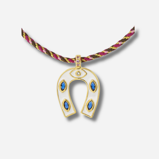 Collier White Mini Horseshoe Mya Bay doré avec pendentif fer à cheval blanc