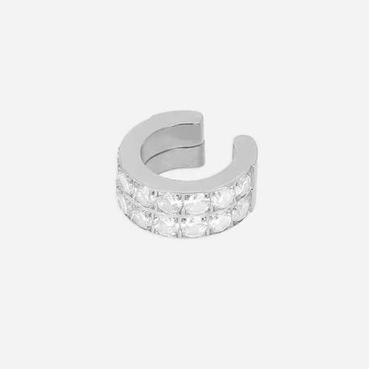 Ear Cuff Brizzi ZAG en acier inoxydable doré ou argenté avec double rang de zirconiums