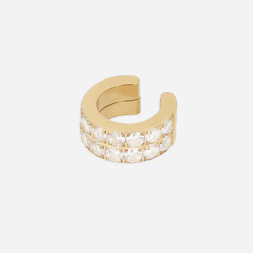 Ear Cuff Brizzi ZAG en acier inoxydable doré ou argenté avec double rang de zirconiums