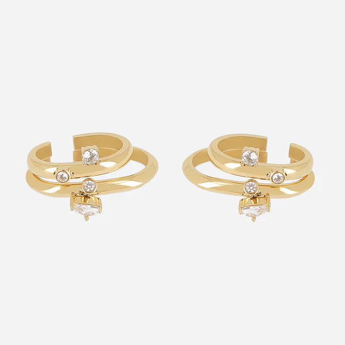 Ear Cuff Campi ZAG vendu par paire en acier inoxydable doré avec triples anneaux et cristaux