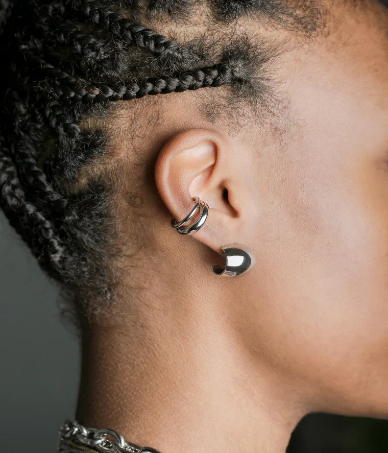 Ear Cuff Tortel ZAG en acier inoxydable doré ou argenté au design triple anneau