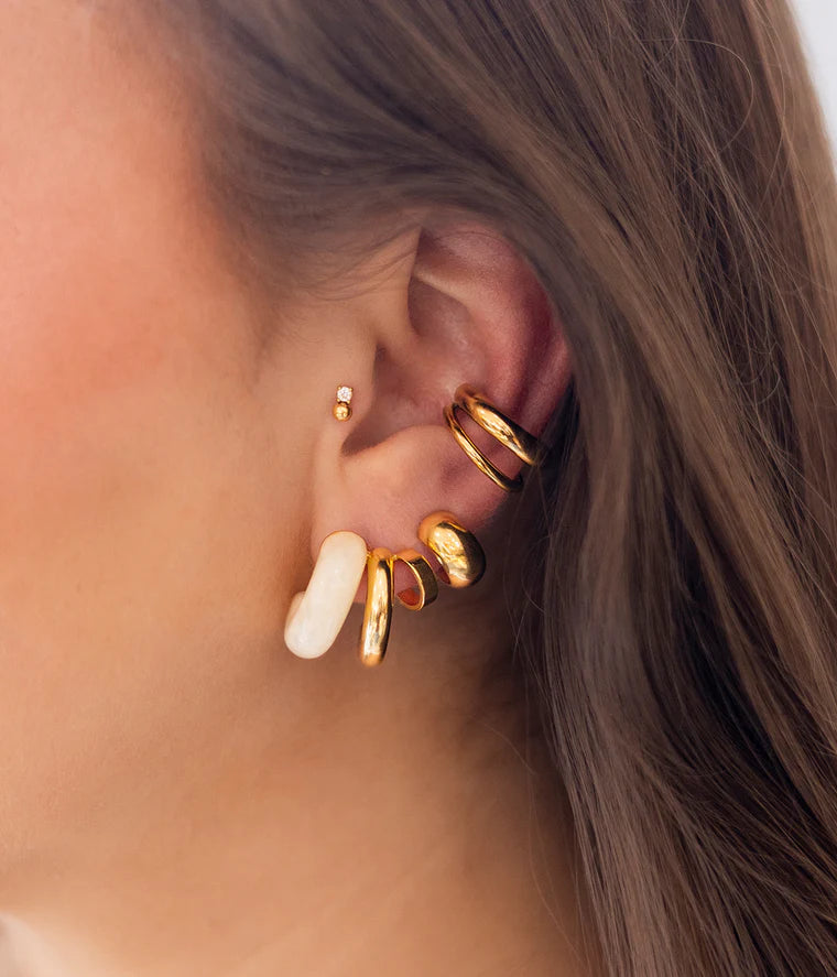 Ear Cuff Tortel ZAG en acier inoxydable doré ou argenté au design triple anneau