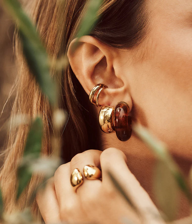 Ear Cuff Tortel ZAG en acier inoxydable doré ou argenté au design triple anneau