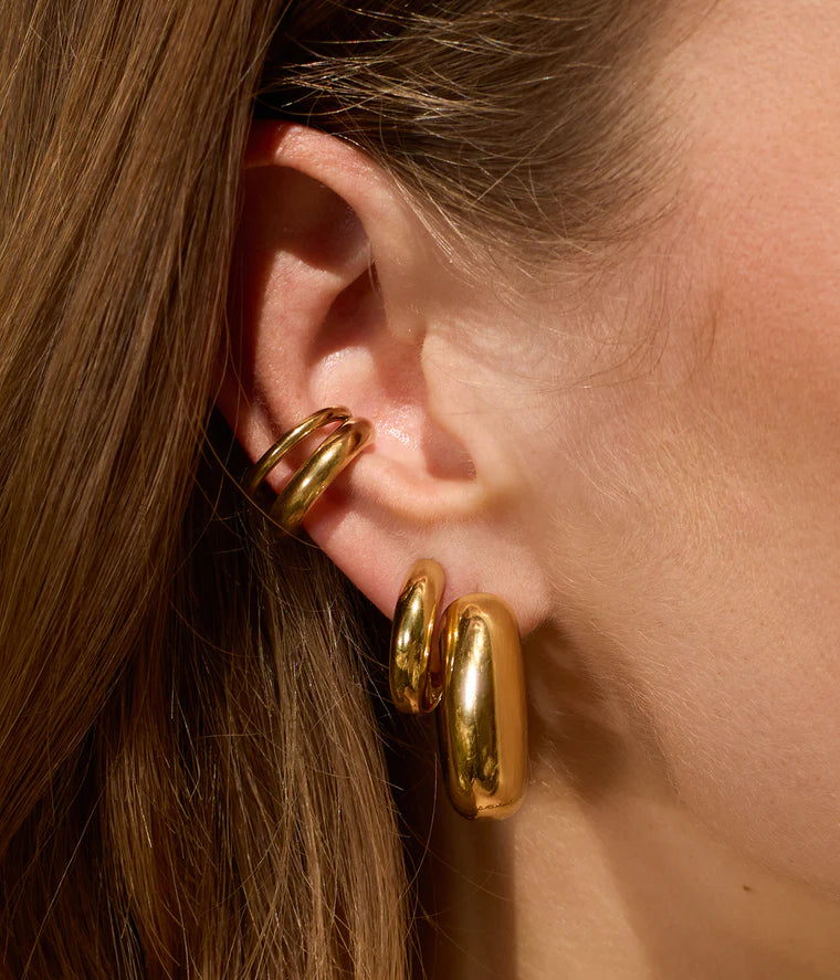 Ear Cuff Tortel ZAG en acier inoxydable doré ou argenté au design triple anneau