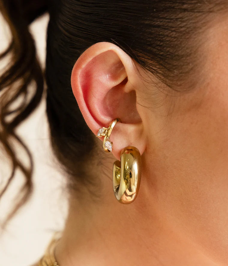 Ear Cuffs Aleria ZAG vendus par paire en acier inoxydable doré ou argenté avec zirconiums