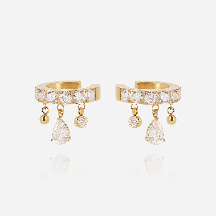 Ear Cuffs Casalini ZAG vendus par paire en acier inoxydable doré ou argenté avec zirconiums et pampilles