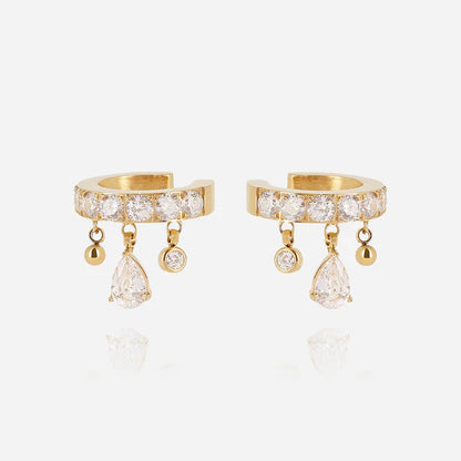 Ear Cuffs Casalini ZAG vendus par paire en acier inoxydable doré ou argenté avec zirconiums et pampilles