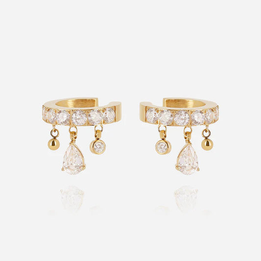 Ear Cuffs Casalini ZAG vendus par paire en acier inoxydable doré ou argenté avec zirconiums et pampilles