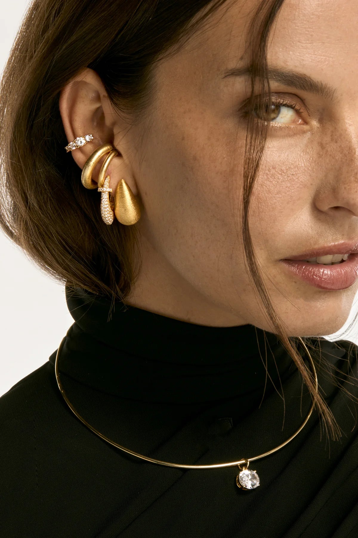 Earcuff Muse Gold MYA BAY doré double anneau sans perçage
