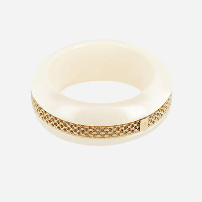 Jonc Flumini résine colorée chaîne dorée bracelet large femme tendance Divinity Sète