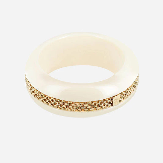Jonc Flumini résine colorée chaîne dorée bracelet large femme tendance Divinity Sète