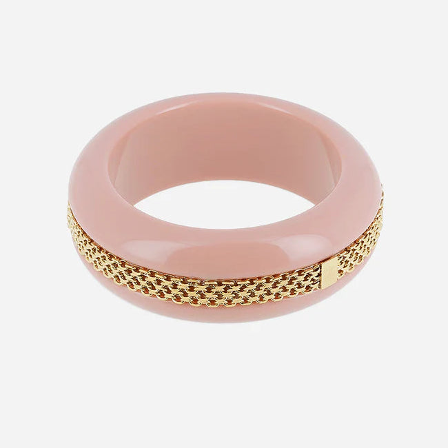Jonc Flumini résine colorée chaîne dorée bracelet large femme tendance Divinity Sète