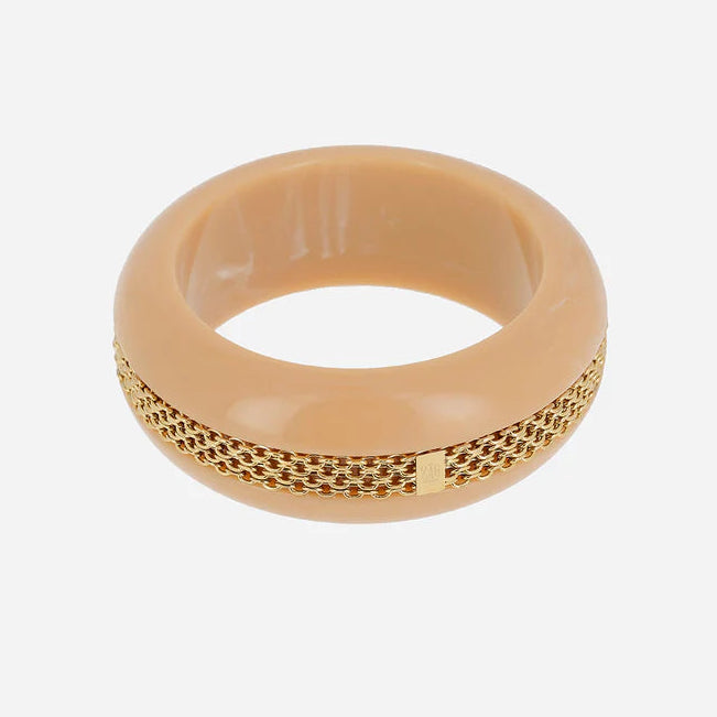 Jonc Flumini résine colorée chaîne dorée bracelet large femme tendance Divinity Sète