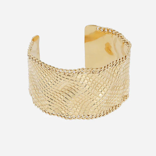 Manchette Baix dorée effet maille bracelet large texturé femme Divinity Sète