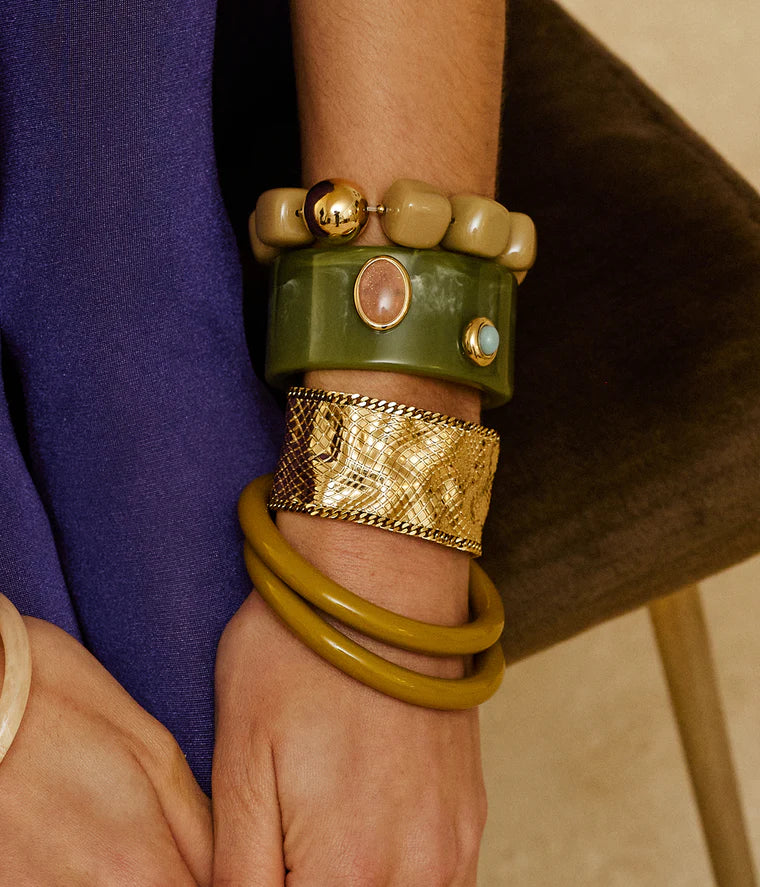 Manchette Baix dorée effet maille bracelet large texturé femme Divinity Sète