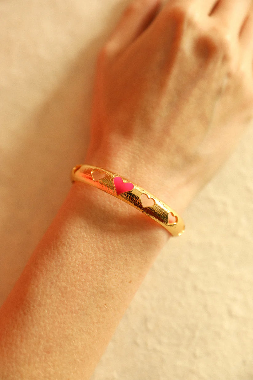 Bracelet manchette coeur rose doree bijou tendance femme