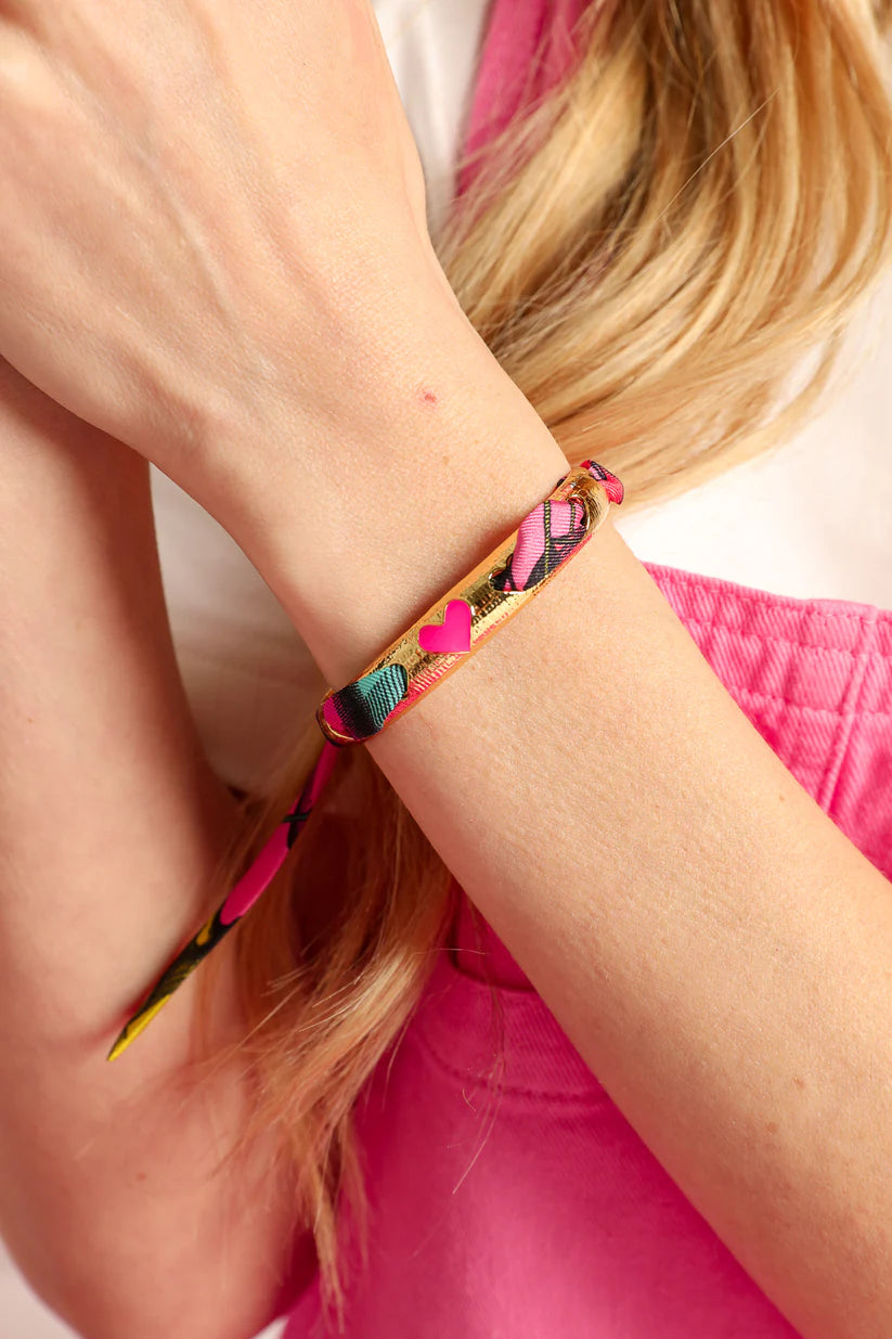 Bracelet manchette coeur rose doree bijou tendance femme
