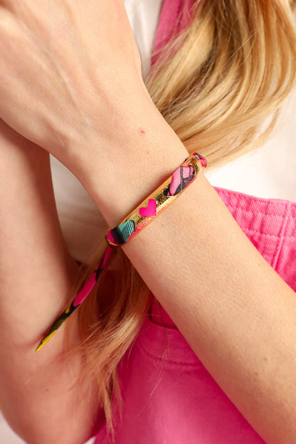 Bracelet manchette coeur rose doree bijou tendance femme