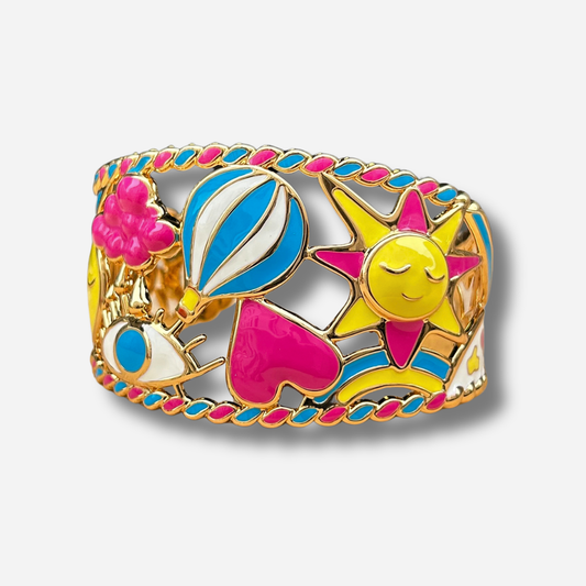 Manchette doree flashy avec soleil coeur oeil montgolfiere femme