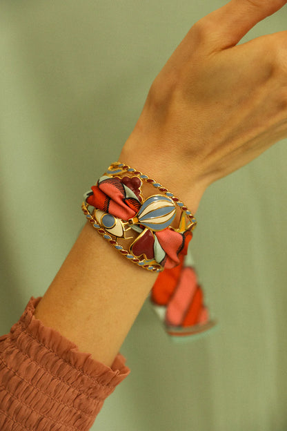Bracelet manchette multicolore doree avec foulard modulable