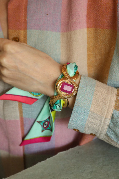 Bracelet foulard manchette caiman agathe fuchsia Divinity Sete
